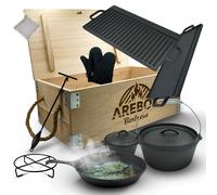 AREBOS Dutch Oven BBQ Set made of cast iron with wooden box including protective