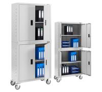 AREBOS Filing Cabinet Office Cabinet Grey 211 x 40 x 90 cm Set of 2 4 Doors with Wheels Height-Adjustable Shelves with Cylinder Lock