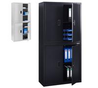 AREBOS Filing Cabinet Office Cabinet Black 180 x 40 x 90 cm 4 Doors Height-Adjustable Shelves with Cylinder Lock