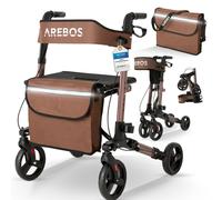 AREBOS Foldable Aluminium rollator Lightweight rollator Walking aid Brown