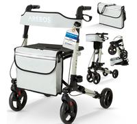 AREBOS Foldable Aluminium rollator Lightweight rollator Walking aid Grey