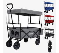 AREBOS Foldable Cart with Roof | Transport Cart | 2X Mesh Pockets and 1x Outside Pocket | Solid Rubber Tires | Grey
