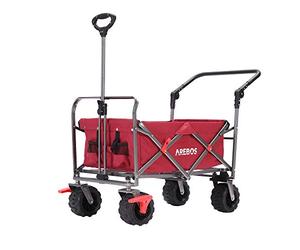 Arebos Foldable Handcart | Transport & Equipment Trolley with 2 Mesh Bags, Front Wheel Brakes, Telescopic Handle, Heavy Duty up to 100 kg | Red