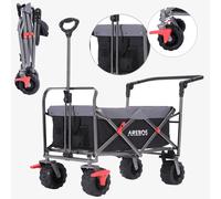Arebos Foldable Handcart | Transport & Equipment Trolley with 2 Mesh Bags, Front Wheel Brakes, Telescopic Handle, Heavy Duty up to 100 kg | Black