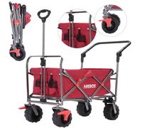 Arebos Foldable Handcart | Transport & Equipment Trolley with 2 Mesh Bags, Front Wheel Brakes, Telescopic Handle, Heavy Duty up to 100 kg | Red
