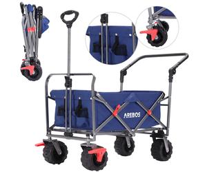 AREBOS foldable handcart | Transport trolley | Equipment trolley | Handcart | Folding trolley | With front wheel brakes & telescopic handle | Blue