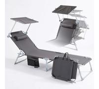 AREBOS Foldable Sun Lounger with Canopy & Headrest | 120kg | Garden Chair | Garden lounger | Camping lounger | Beach lounger|4-position adjustable