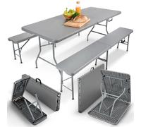 AREBOS beer bench set 3piece set table + 2x bench | marquee set for indoors - outdoors | beer table set | foldable & with carrying handle | anthracite