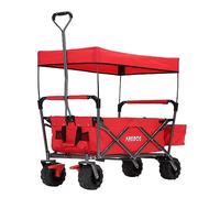 Arebos Folding Handcart with Roof | Collapsible Trolley with 360° Swivel Wheels, Front Wheel Brake, 2 Mesh Pockets & Outer Bag, Heavy Duty Utility Cart up to 100 kg Load Capacity | Red