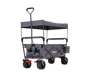 Arebos Folding Handcart with Roof | Collapsible Trolley with 360° Swivel Wheels, Front Wheel Brake, 2 Mesh Pockets & Outer Bag, Heavy Duty Utility Cart up to 100 kg Load Capacity | Grey