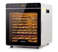AREBOS Food Dehydrator 800W 29L 12 Stainless Steel Trays Temperature Control 30 to 85C 24 Hour Timer Touch Display LED Light Silicone Accessories