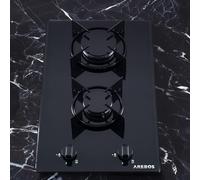 Arebos gas hob 30 cm 2 burners Tempered glass Builtin with cast iron pot
