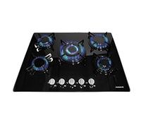 Arebos gas hob 70 cm 5 burners | Tempered glass | Built-in with cast iron pan supports | Compatible with natural gas & propane | Integrated safety ignition