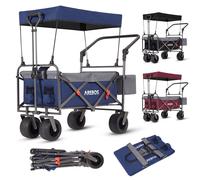 AREBOS Handcart Foldable with Roof | Luxury Hand Trolley | Folding Trolley | Transport Trolley | XXL Bag | Up to 100 kg | Blue/Grey
