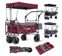 AREBOS Handcart Foldable with Roof | Luxury Hand Trolley | Folding Trolley | Transport Trolley | XXL Bag | Up to 100 kg | Red/Grey