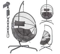 AREBOS Hanging Chair with Stand 130kg Garden Balcony Terrace 360° Swivel Grey