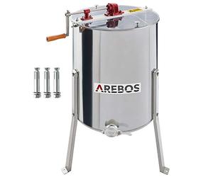 Arebos Honeycomb Spinner Honey Extractor/Manual / 4-Comb Spinner/Stainless Steel/Bee Keeping Equipment Tool with Detachable Support Legs and Transparent Lid/Prime