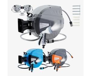 AREBOS Hose Pipe Reel | 30 m Swivel Hose Reel | Wall Hose Box with Locking Stop | Includes Wall Bracket | Automatic Reel Mechanism | Grey