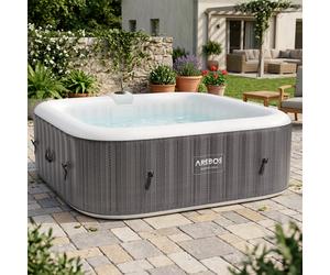 AREBOS Inflatable Hot Tub for 6 | 185x185 cm | 130 Jets | 910L | Heated | Rattan Design