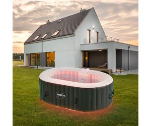 Arebos Inflatable Hot Tub | Indoor & Outdoor Spa Pool with LED lighting | 190x120 cm oval | 2 persons | 90 massage jets | with heating | 550 liters |