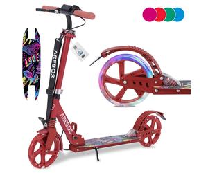 AREBOS kick scooter with LED city scooter kids scooter adult scooter red
