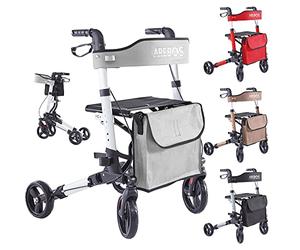 Arebos Lightweight Rollator | Flight and Travel Scooter Aluminium | 6 Height Adjustable | Comfortable Seat | Stick Holder | Removable Shopping Bag | Foldable | Ready to Use (Grey)