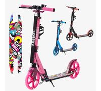 Arebos city scooter kick scooter height-adjustable | foldable | incl. carrying strap | LED wheels | hand pedal brake | front-rear suspension | children & adults | 100kg load capacity | Pink