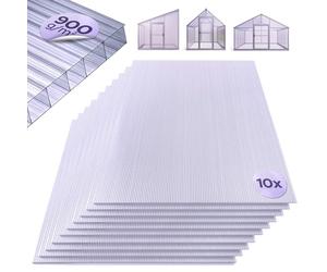 Arebos Polycarbonate Panel Roofing Set of 10 | 121 x 60.5 cm | polycarbonate sheets 6 mm thick | UV-resistant | 900 g/m² | transparent | for greenhouses, carports, cold frames, canopies