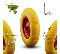 AREBOS PU solid rubber | spare wheel | 390mm | spare tyre for wheelbarrow | wheels sack barrow | yellow-red