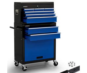 AREBOS Roller Tool Cabinet Storage 9 Drawers Toolbox Tool Chest, Trolley Blue