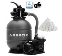 AREBOS Sand Filter System with Pump | 400W | 10,200 L/h |up to 27.5 kg Sand | 4-Way Valve with Handle | Pressure Gauge | with 700g FilterBalls | Grey