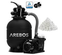 AREBOS Sand Filter System with Pump | 400W | 10,200 L/h |up to 27.5 kg Sand | 4-Way Valve with Handle | Pressure Gauge | with 700g FilterBalls | Black