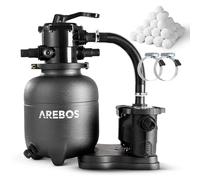 Arebos Sandfilter System with Pump incl. 560g Filter Balls | Black | 350W | 9500 L/h | Tank Volume up to 20 kg Sand | 7-Way Valve with Handle | with Pressure Gauge | Pool Filter
