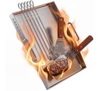 AREBOS Stainless Steel Plancha Griddle 40x30cm | BBQ Flat Top Grill Plate | Non-Stick | Grease Drain | Gas & Charcoal BBQ | Spatula