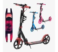 AREBOS Street-Style Kick Scooter with LED Tyres, 100 kg Load, 3-Height Adjustable Handlebar, Foldable, Red
