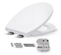 AREBOS Toilet Seat Soft Close with Quick Release, Urea Thermoset, Antibacterial, Top Fixing, Universal Oval Fit, Stainless Steel Hinges, White 150 kg