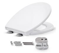 AREBOS Toilet Seat Soft Close with Quick Release, Urea Thermoset, Antibacterial, Top Fixing, Universal Oval Fit, Stainless Steel Hinges, White 150 kg