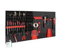Arebos Tool Wall 3-piece perforated wall workshop | 17-piece hook set & brackets | 117.6 x 59.5 x 2 cm | Metal tool perforated wall for workshop equipment incl. mounting material | Red