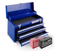 Arebos Toolbox with 3 drawers & 2 storage compartments | incl. carrying handle & snap locks | snap-in function | anti-slip mats | Blue