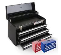 AREBOS Tool Chest with 3 drawers & 2 storage compartments | carrying handle & Lockable| Metal Tool Storage Box | Tool Organizer| Black
