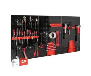 Arebos Toolwall 6-Piece | 34-Piece Hook Set & Brackets | 235.2 x 59.5 x 2 cm | Perforated Metal Panel for Workshop Equipment incl. Mounting Material | Red