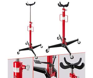Arebos Vertical Hydraulic Transmission Gearbox Jack | 500 kg | working height 105-185 cm | 4 swivel castors | in oot pedal | infinitely variable | red/black