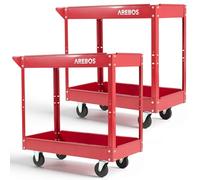 Arebos Workshop Trolley Set of 2 | Tool Cart with 2 Shelves | Sturdy Steel Construction | Load Capacity up to 100 kg | Mobile Transport Cart for Workshop, Garage & DIY