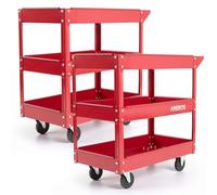 Arebos Workshop Trolley Set of 2 | Tool Cart with 3 Shelves | Sturdy Steel Construction | Load Capacity up to 120 kg | Mobile Cart for Workshop, Garage & DIY