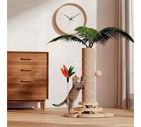 Areca Palm Cat Scratching Post Cat Scratcher Tower with 2-Layer Ball Tracks