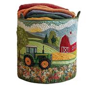 Arecobticy 14x18inch Clothes Organiser Box Ample Space Retro Laundry Hamper with Handle for Storing Linens Accessories and More Decorative Laundry Holder