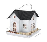 Arecobticy All-Weather Solar Bird Feeder 2 Compartments with Photovoltaic Panel, Leakproof Cavities & Effluent Sturdy Metal Bird House Solar Powered