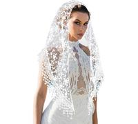 Arecobticy Lace Flower Veils Latin Mass Mantilla Head Scarf With Tassels Bridal Veils Covers For Theme Event Gathering Cathedral Tassels Covering Shawl