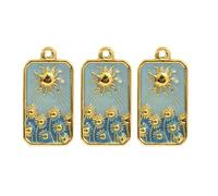 Arecobticy Set Of 3 Stylish Gold Plated Steel Sunflowers Necklace Pendant For Women Jewelry With Enameled Tarot Card Designs Steel Necklace