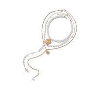 Arecobticy Stylish Adjustable Length Pearls Beaded Necklace With Unique Conch And Crosses Pendants Made From Sturdy Alloy Sophisticated Piece Jewelry